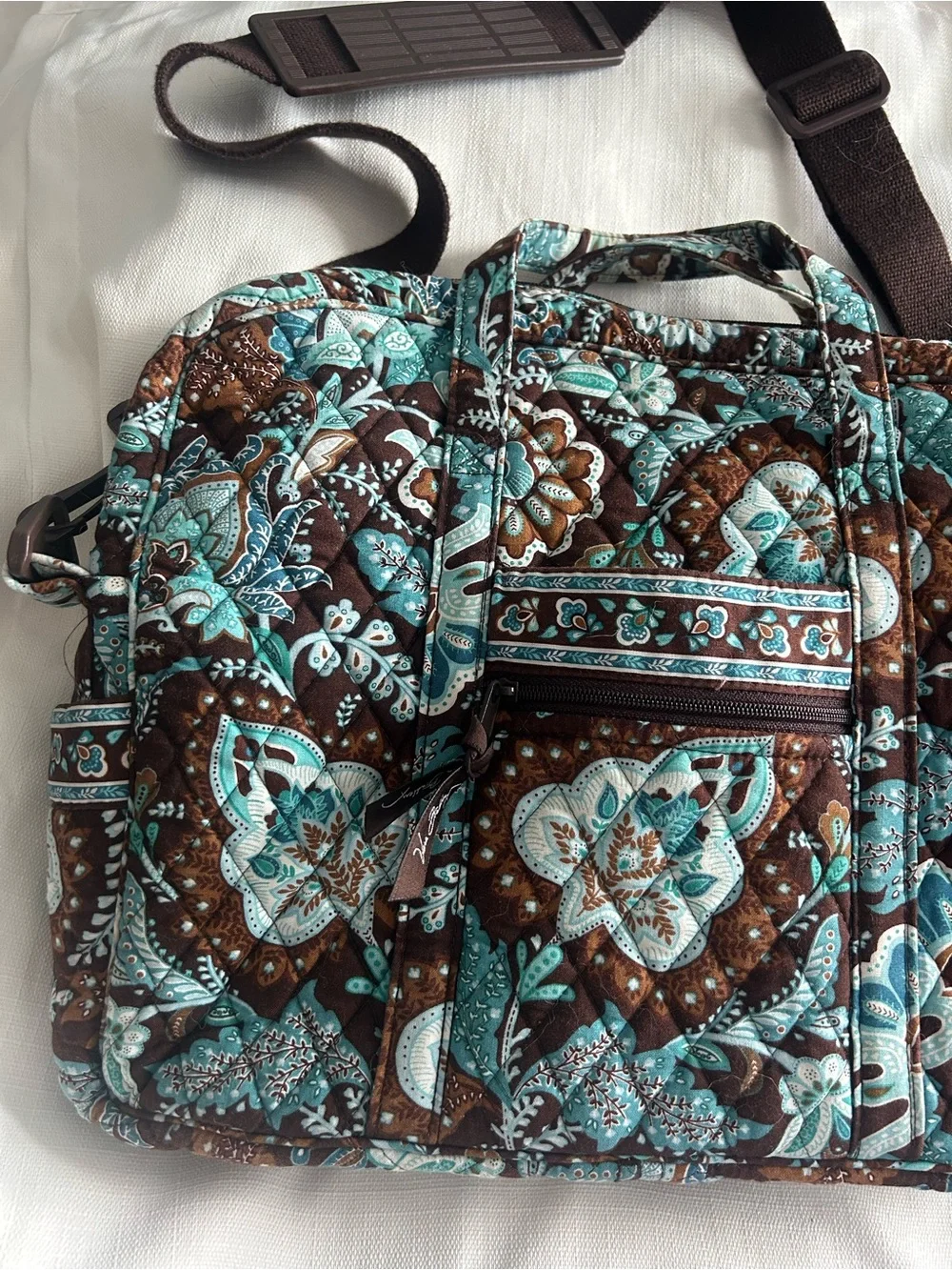 Vera Bradley Brown and Turquoise Quilted Laptop Tote
